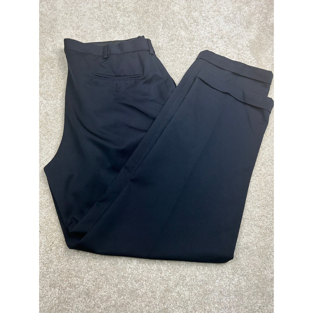 Haggar Solid Pleated Dress Pants 38x32 Navy Blue Cuffed Business Professional